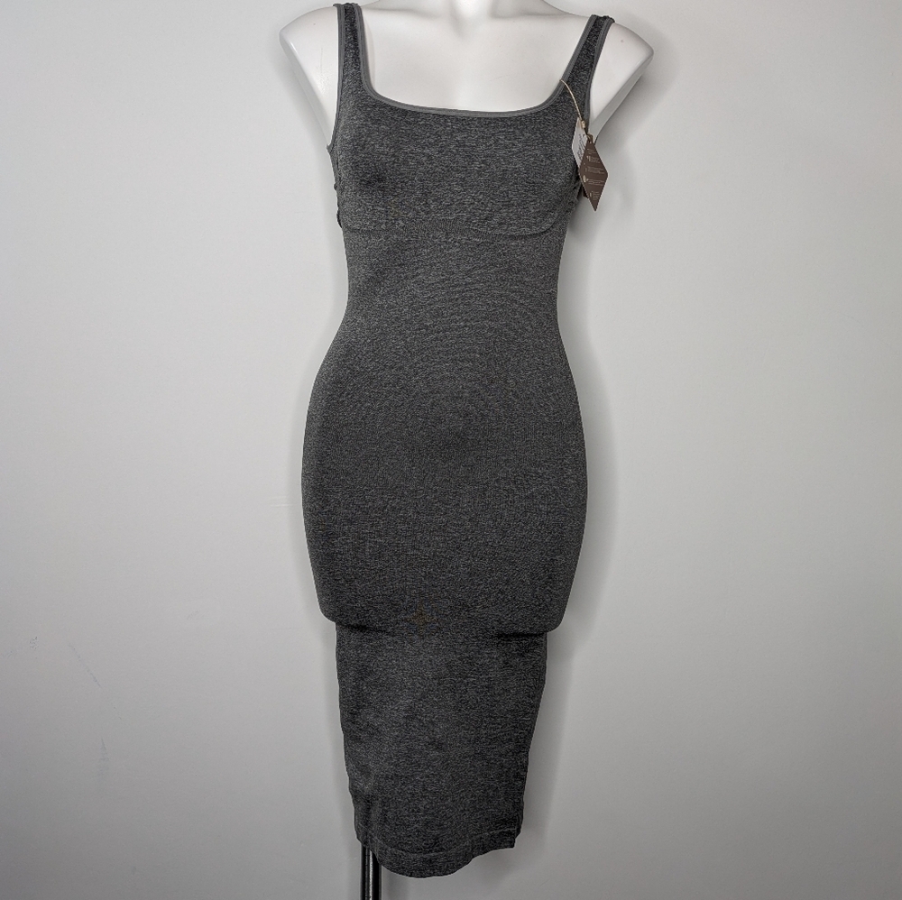 NWT ShapellX grey body contour shaping shape wear square neck tank dress XS/S